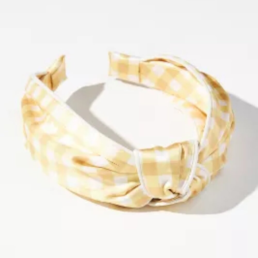 Everly Gingham Knot Headband (NEW) (yellow and white)